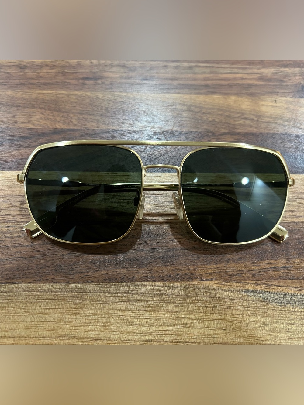 Burberry Gold Frame Men's Sunglasses with Dark Green Lenses